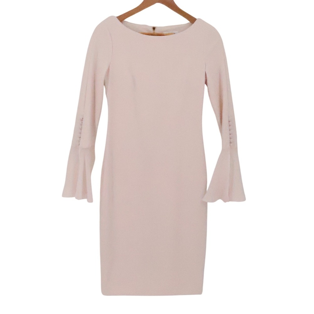 Calvin Klein Bell Sleeve Sheath Dress Womens Size 2 Pink Wedding Guest Pastel